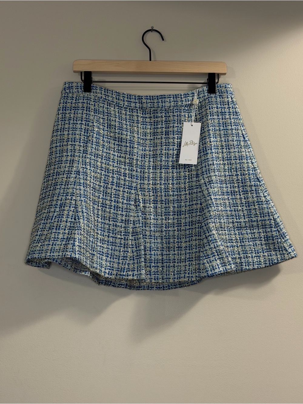 Lilly Pulitzer Tangier Teal and Cream Bouclé Mini Skirt with Lurex